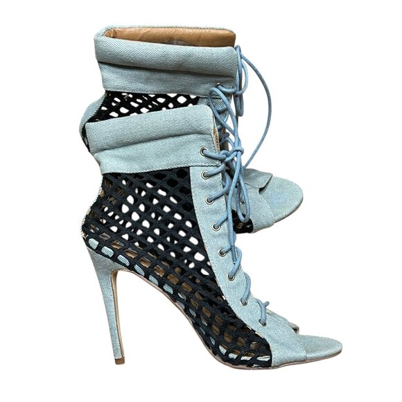 Cape Robbin Womens Light Blue Lace-Up Mesh Peep Toe Stiletto Heels Size 10M - Picture 2 of 15